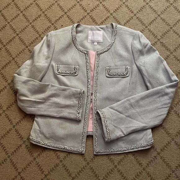 Rebecca Taylor light gray textured jacket w braided detailing. Size 6 - Picture 4 of 9